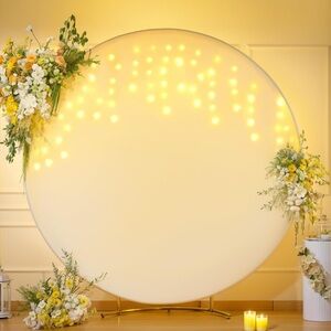7.2 FT Ivory Round Backdrop Cover with Lights String for Circle Arch Stand